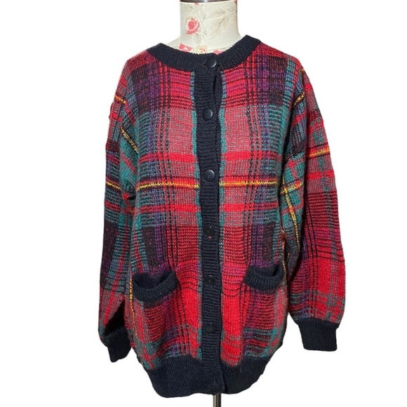 41. Vintage Franco valeri plaid cardigan 30% wool - Picture 1 of 4